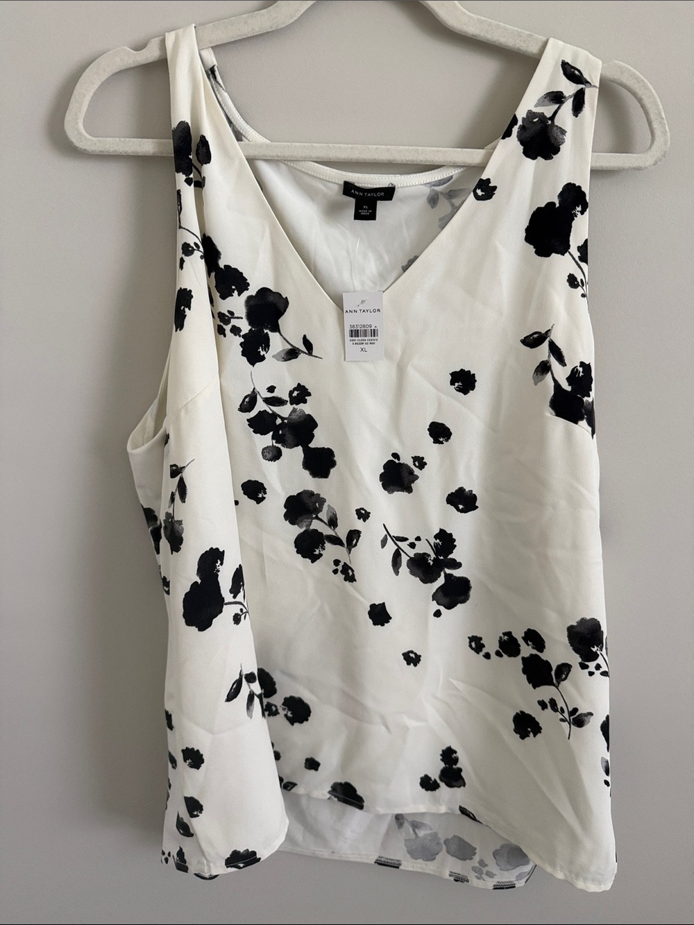 Ann Taylor White Camisole with Black Floral Pattern